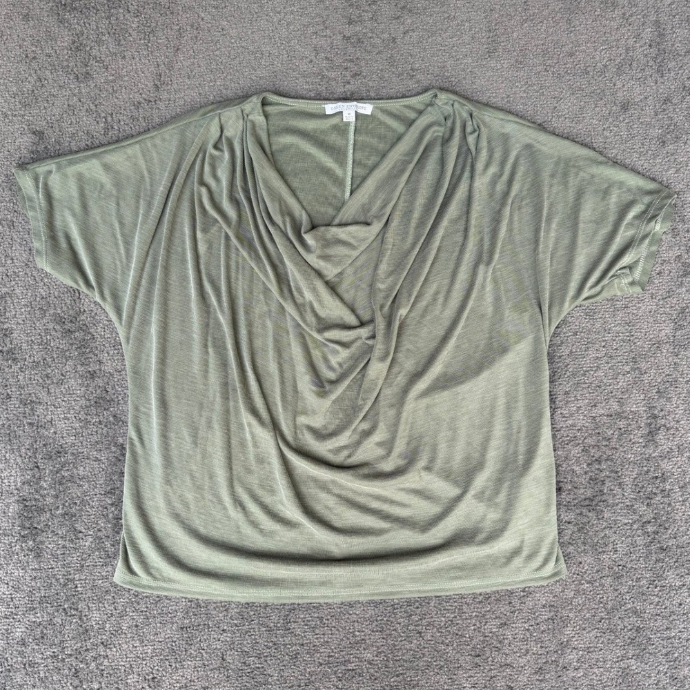 Green‎ Envelope Olive Green Ribbed Cowl Neck Dolman Sleeve Top Medium GT332-MRS